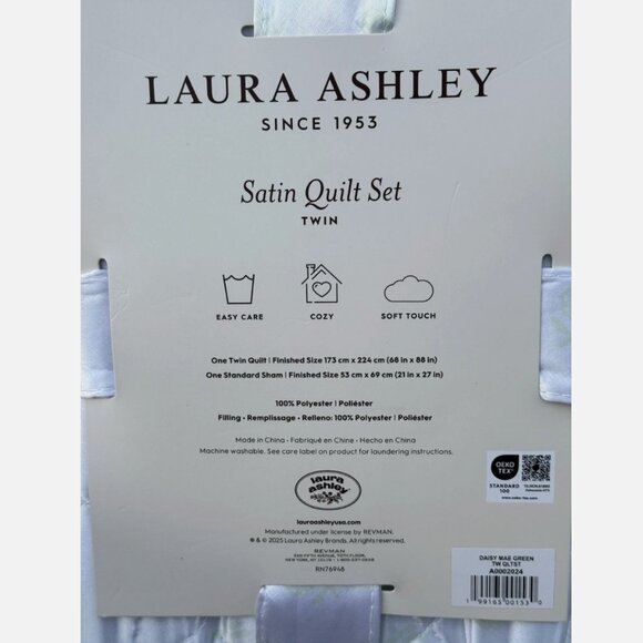 Laura Ashley Daisy Mae White Green Satin Polyester TWIN Quilt Set 2pc - Picture 5 of 5